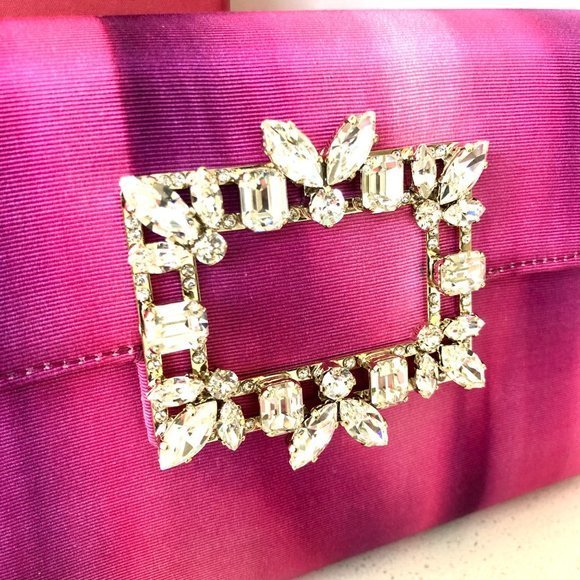 NWB ROGER VIVIER BROCHE ENVELOPE BOUGENVILLE FLAP PURPLE  SATIN CLUTCH - Picture 6 of 15